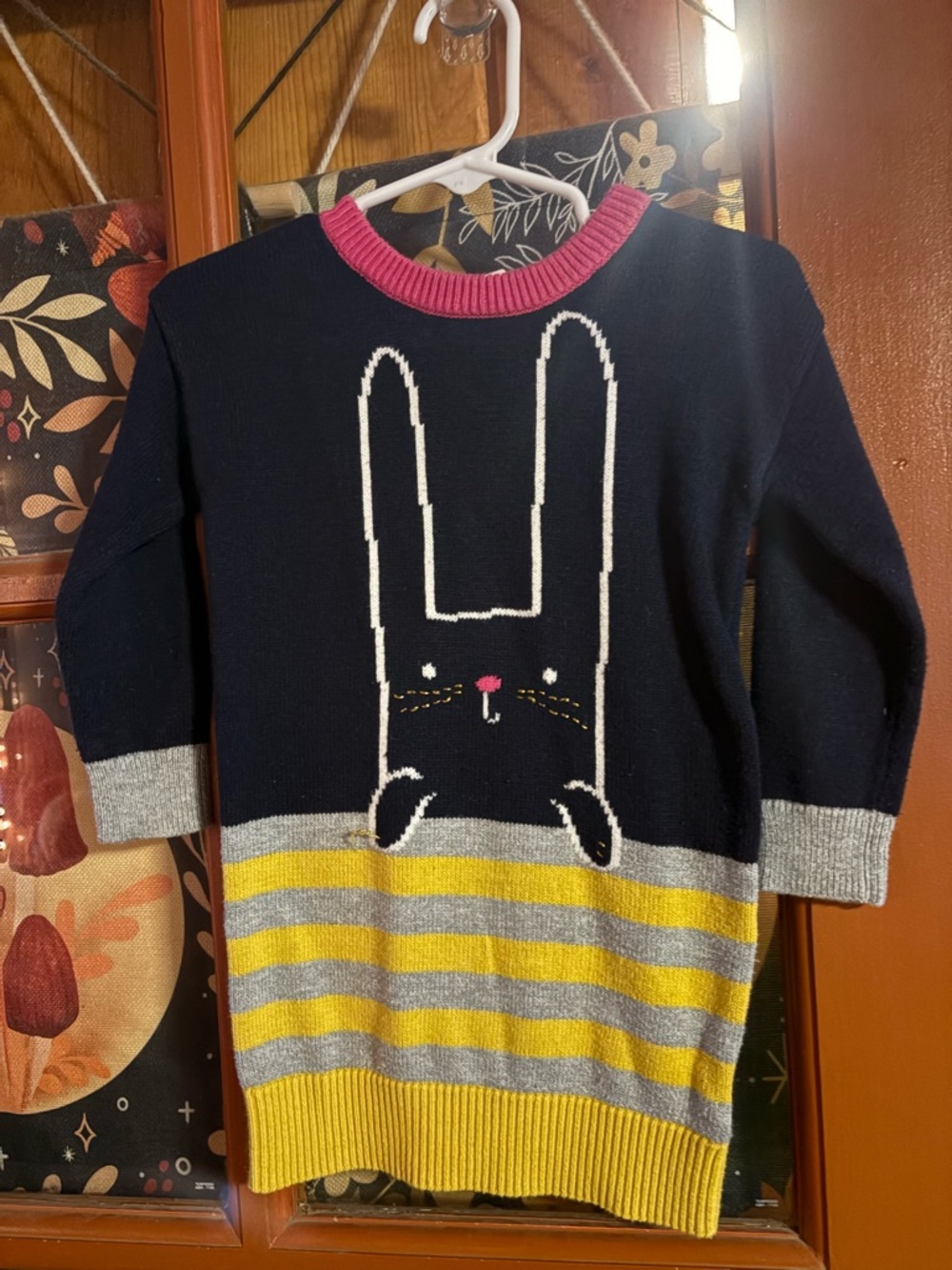 GAP Kids Navy Bunny Knit Dress with Yellow, Gray & Pink Accents